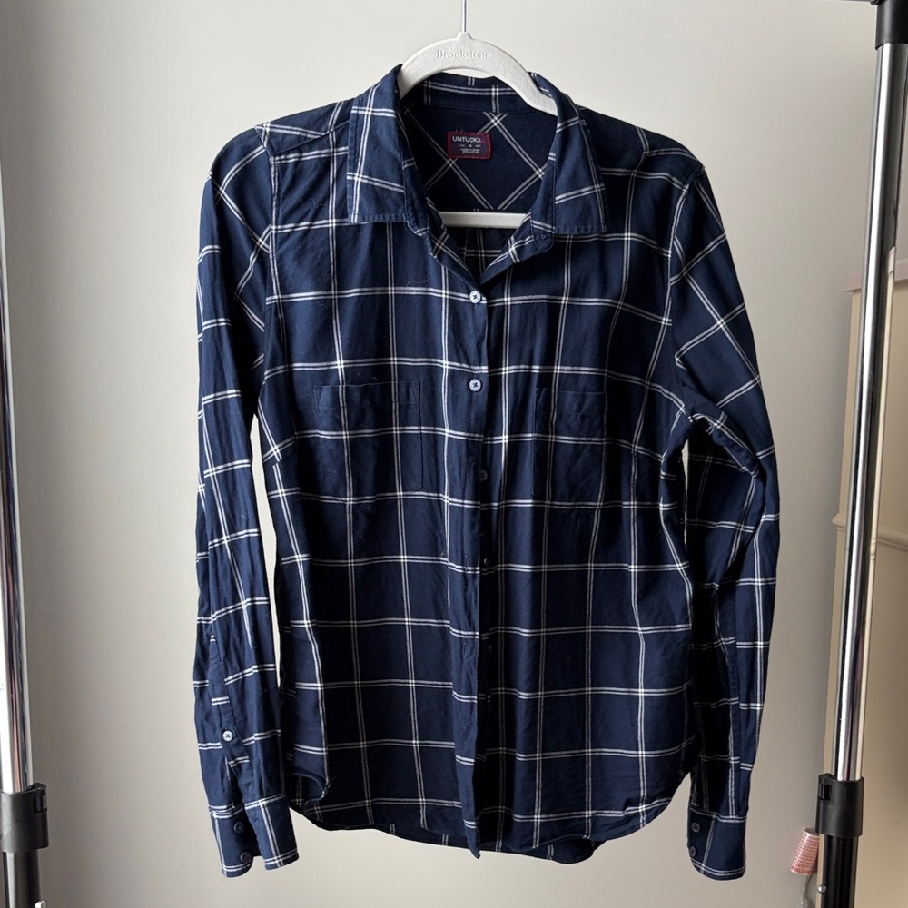 Women’s Navy Plaid Button-Up Shirt